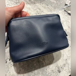 Salvatore Ferragamo navy pleather Toiletry Bag